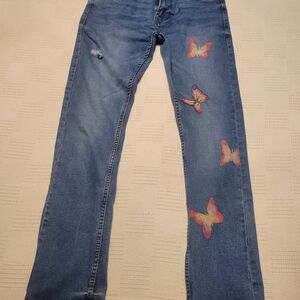 Paper Denim & Cloth Blue Jeans with Butterfly Accents